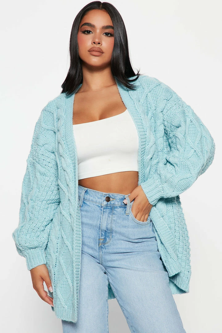 New 🔥 Fashion Nova Road Trip Cable Knit Cardigan - Blue Cardigans 🤩 1 Fashion Nova Road Trip Cable Knit Cardigan - Blue Cardigans