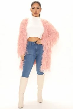 Fashion Nova Not An Issue Feathered Cardigan - Pink Cardigans