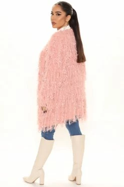 Fashion Nova Not An Issue Feathered Cardigan - Pink Cardigans