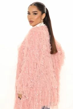 Fashion Nova Not An Issue Feathered Cardigan - Pink Cardigans
