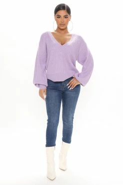 Fashion Nova Stop And Stare Sweater - Lavender