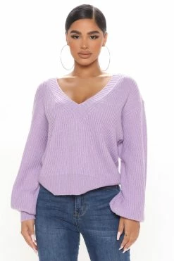 Fashion Nova Stop And Stare Sweater - Lavender