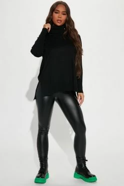 Fashion Nova Pullovers Tune It Out Turtleneck Tunic Sweater - Black