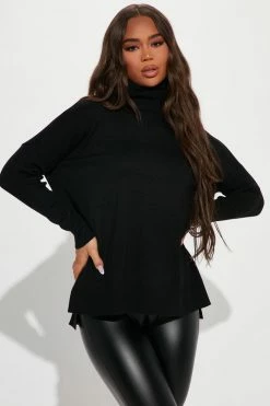 Fashion Nova Pullovers Tune It Out Turtleneck Tunic Sweater - Black