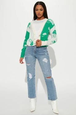 Fashion Nova Cardigans Lost In Wonderland Mushroom Cardigan - Green/combo