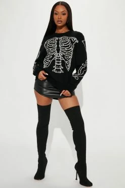 Fashion Nova To The Bone Pullover Sweater - Black/combo Pullovers