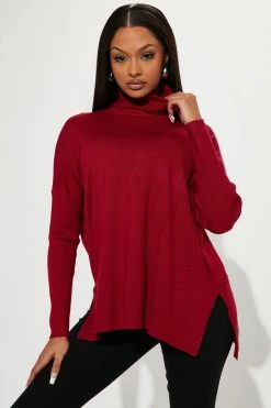 Fashion Nova Pullovers Tune It Out Turtleneck Tunic Sweater - Wine