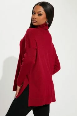 Fashion Nova Pullovers Tune It Out Turtleneck Tunic Sweater - Wine