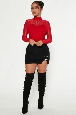 Fashion Nova Such A Sweetheart Mock Neck Sweater - Red Pullovers