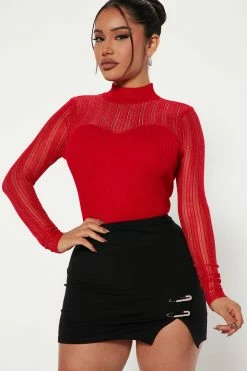 Fashion Nova Such A Sweetheart Mock Neck Sweater - Red Pullovers