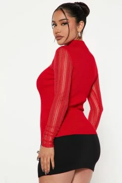 Fashion Nova Such A Sweetheart Mock Neck Sweater - Red Pullovers