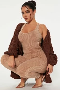 Fashion Nova Cardigans Road Trip Cable Knit Cardigan - Chocolate