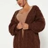 Fashion Nova Cardigans Road Trip Cable Knit Cardigan - Chocolate