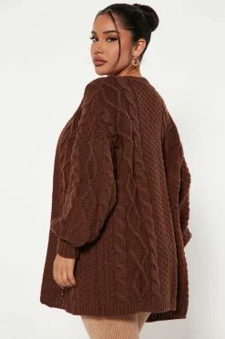 Fashion Nova Cardigans Road Trip Cable Knit Cardigan - Chocolate