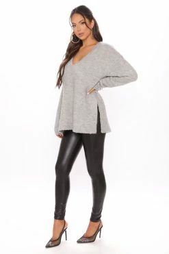 Fashion Nova Get Your Knit Together Oversized Sweater - Heather Grey Pullovers