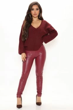 Fashion Nova Pullovers Stop And Stare Sweater - Burgundy
