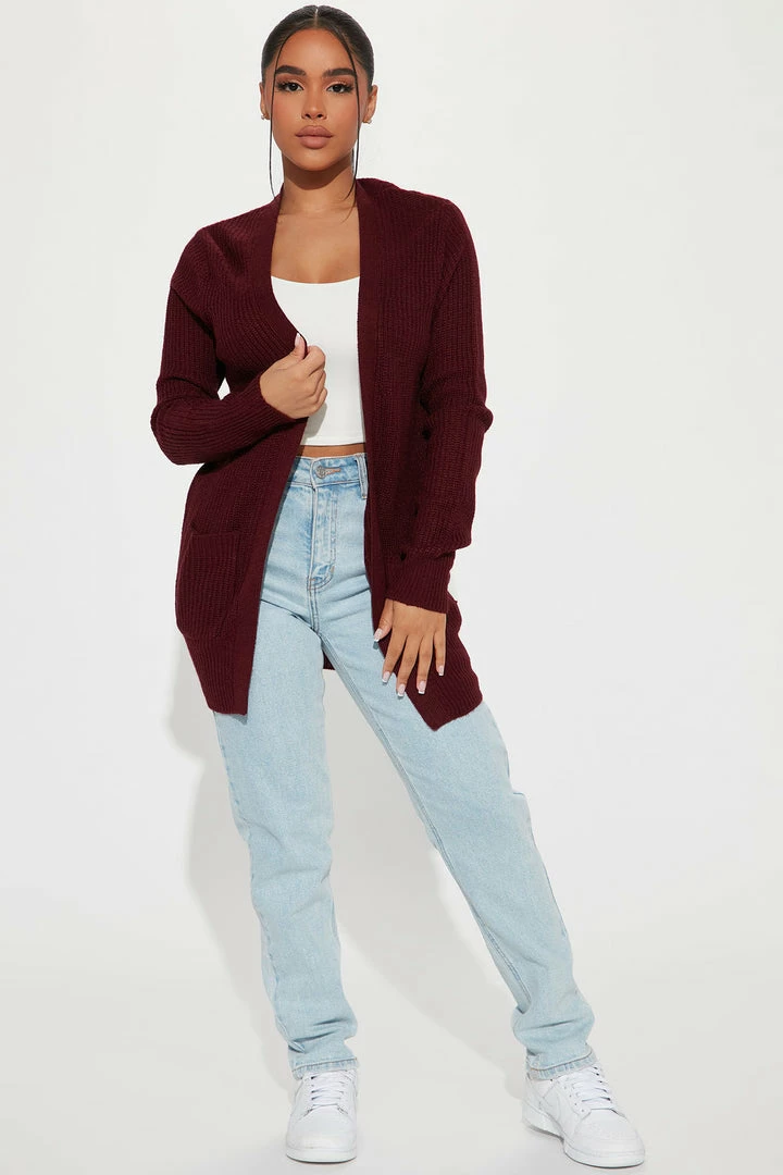 Fashion Nova Zoe Two Pocket Cardigan - Burgundy