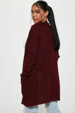 Fashion Nova Zoe Two Pocket Cardigan - Burgundy