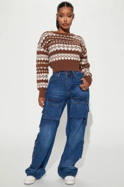 Fashion Nova With Love Fair Isle Sweater - Brown/combo