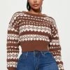 Fashion Nova With Love Fair Isle Sweater - Brown/combo