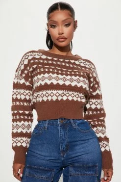 Fashion Nova With Love Fair Isle Sweater - Brown/combo