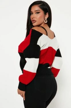 Fashion Nova Fall Fave Striped Twist Sweater - Red/combo Pullovers