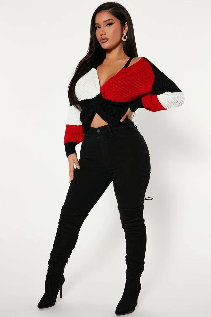 Fashion Nova Fall Fave Striped Twist Sweater - Red/combo Pullovers