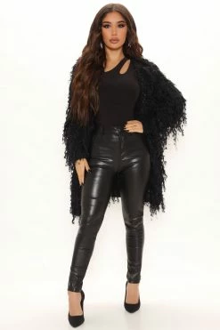 Fashion Nova Not An Issue Feathered Cardigan - Black