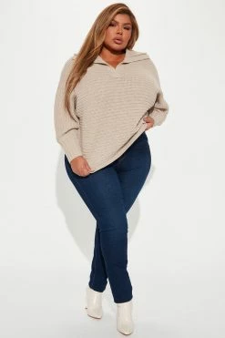 Fashion Nova Pullovers Cozy Rib Knit Collar Sweater - Oatmeal