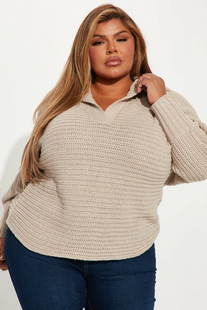 Fashion Nova Pullovers Cozy Rib Knit Collar Sweater - Oatmeal