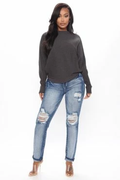 Fashion Nova Pullovers See You Soon Oversize Sweater - Charcoal