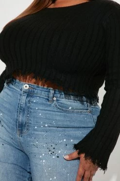 Fashion Nova Pullovers Fool For You Distressed Sweater Top - Black