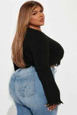 Fashion Nova Pullovers Fool For You Distressed Sweater Top - Black