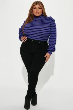 Fashion Nova Toxic Touch Turtleneck Sweater - Blue/combo Pullovers