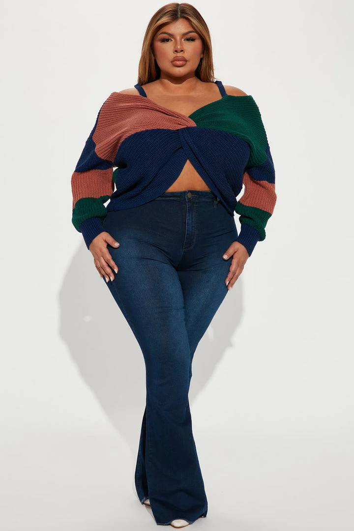 Fashion Nova Pullovers Fall Fave Striped Twist Sweater - Green/combo