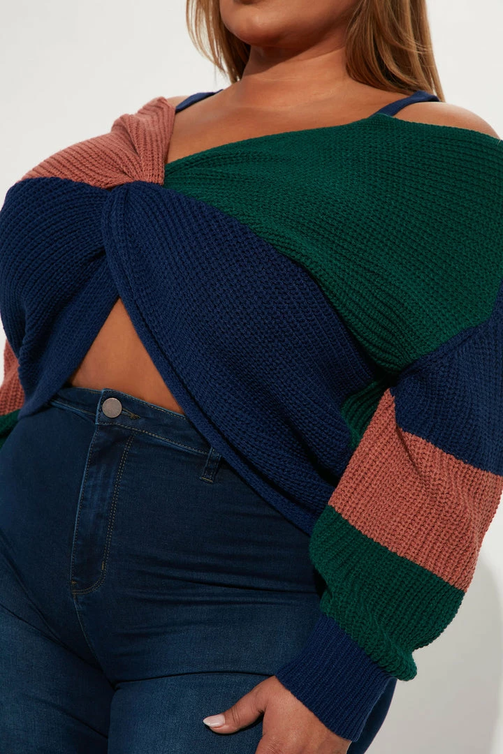 Fashion Nova Pullovers Fall Fave Striped Twist Sweater - Green/combo