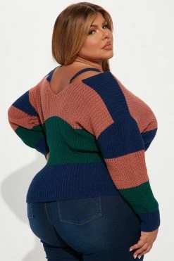 Fashion Nova Pullovers Fall Fave Striped Twist Sweater - Green/combo