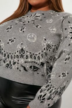 Fashion Nova Rowdy Bandana Sweater - Grey Pullovers