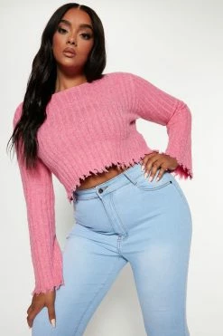 Best deal π Fashion Nova Fool For You Distressed Sweater Top - Pink Pullovers π₯ 10 Fashion Nova Fool For You Distressed Sweater Top - Pink Pullovers