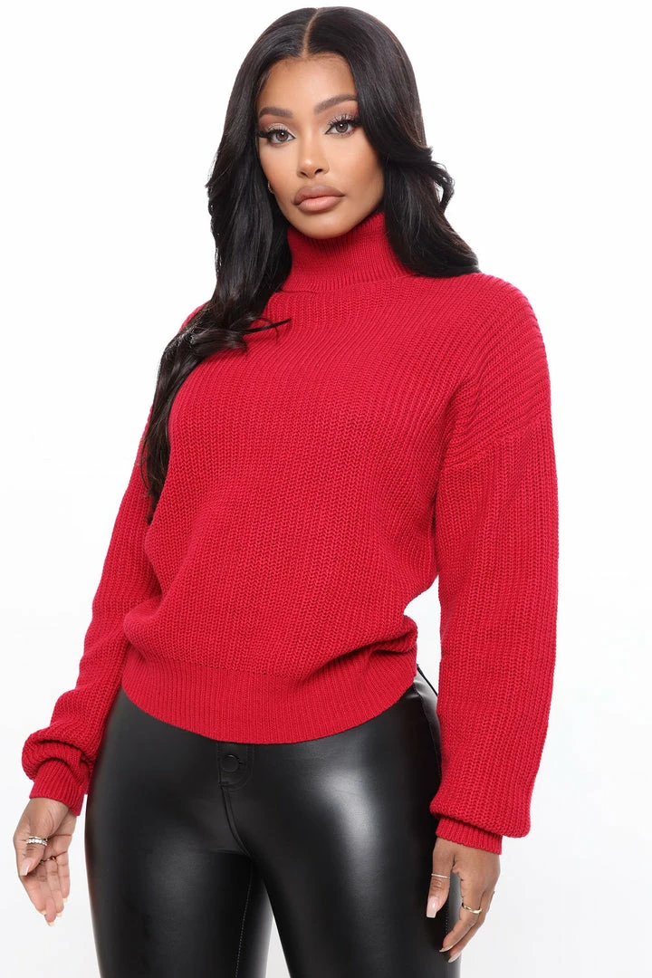 Deals ⭐ Fashion Nova Roll With The Flow Turtleneck Sweater - Red 🔥 1 Fashion Nova Roll With The Flow Turtleneck Sweater - Red
