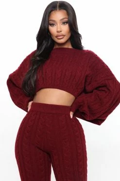 Fashion Nova Meet Me Half Way Sweater - Burgundy Pullovers