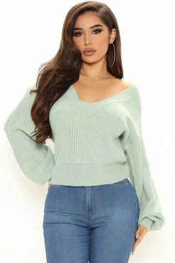 Fashion Nova Pullovers Stop And Stare Sweater - Sage