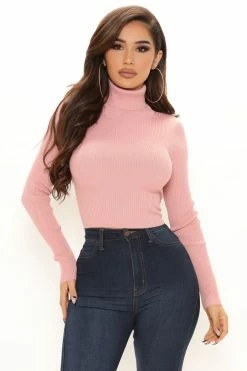 Fashion Nova Pullovers Taylor Crop Turtleneck Sweater - Mauve