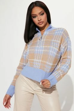 Fashion Nova Give It A Go Quarter Zip Sweater - Taupe/combo