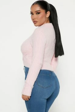 Fashion Nova Pullovers Cross Your Heart Fuzzy Sweater - Pink