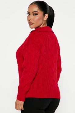 Fashion Nova For The Record Quarter Zip Sweater - Red