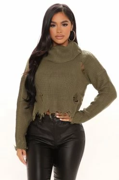 Fashion Nova Bonfire Nights Sweater - Olive Pullovers
