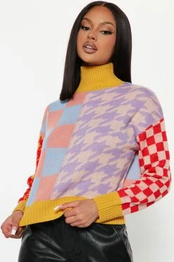 Fashion Nova Lost Control Mixed Pattern Sweater - Yellow/combo Pullovers