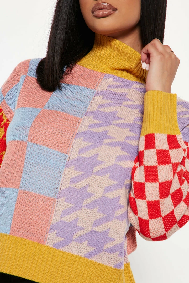 Budget 🎉 Fashion Nova Lost Control Mixed Pattern Sweater - Yellow/combo Pullovers 😀 3 Fashion Nova Lost Control Mixed Pattern Sweater - Yellow/combo Pullovers