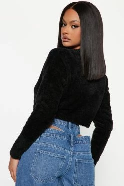 Fashion Nova Sugar And Spice Fuzzy Flower Sweater - Black/combo Pullovers